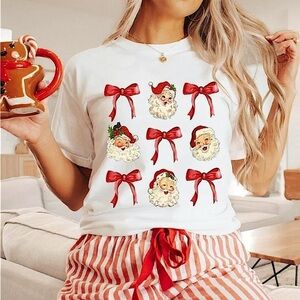 Vintage style Christmas coquette girlytop with Santa faces alternating with bows